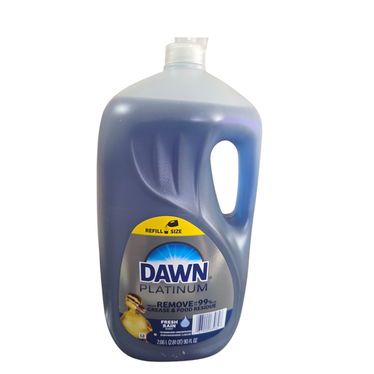 Dawn Platinum Dishwashing Liquid 90 oz Fresh Rain Scent Removes 99% Grease Refill Size