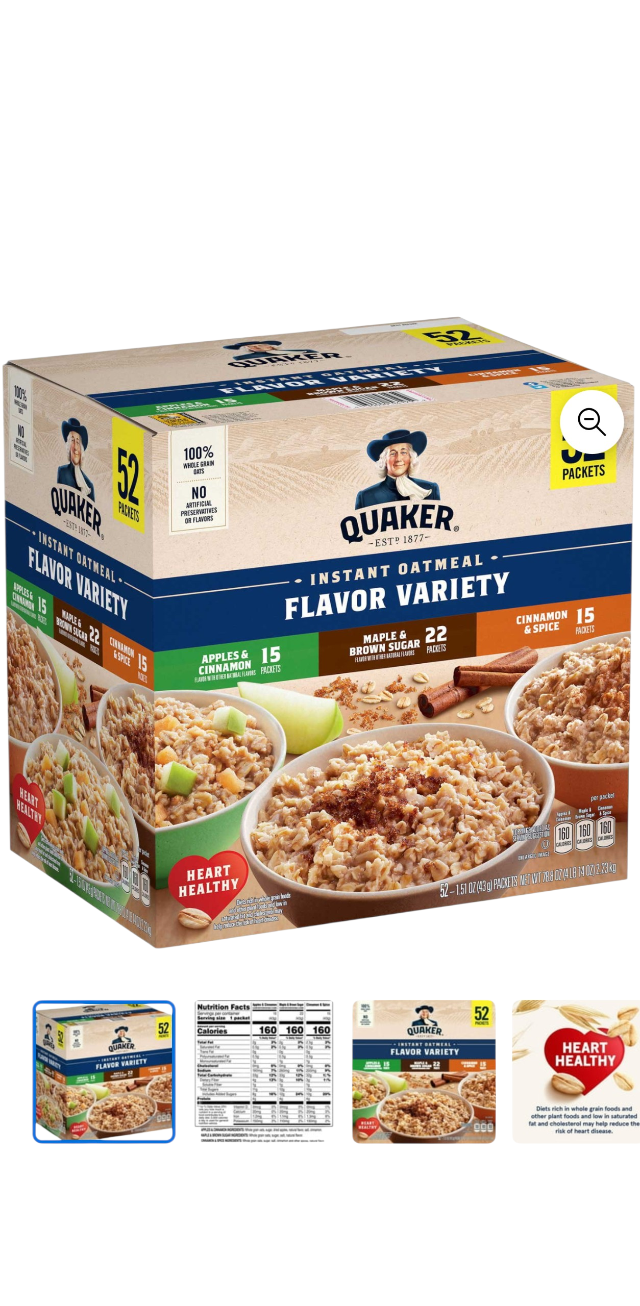 Quaker Instant Oatmeal, Variety Pack, 1.51 oz., 52 pk.