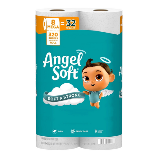 Angel Soft Toilet Paper, 8 Mega Rolls = 32 Regular Rolls, Soft and Strong Toilet